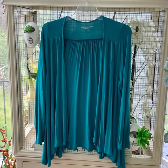Soft Surroundings 1X A Line Asymmetrical Turquoise Topper Cardigan - Picture 1 of 4